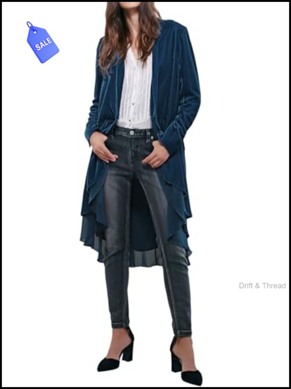 Womens Velvet Blazer Coat Long Sleeve Ruffled Hem Cardigan Jacket